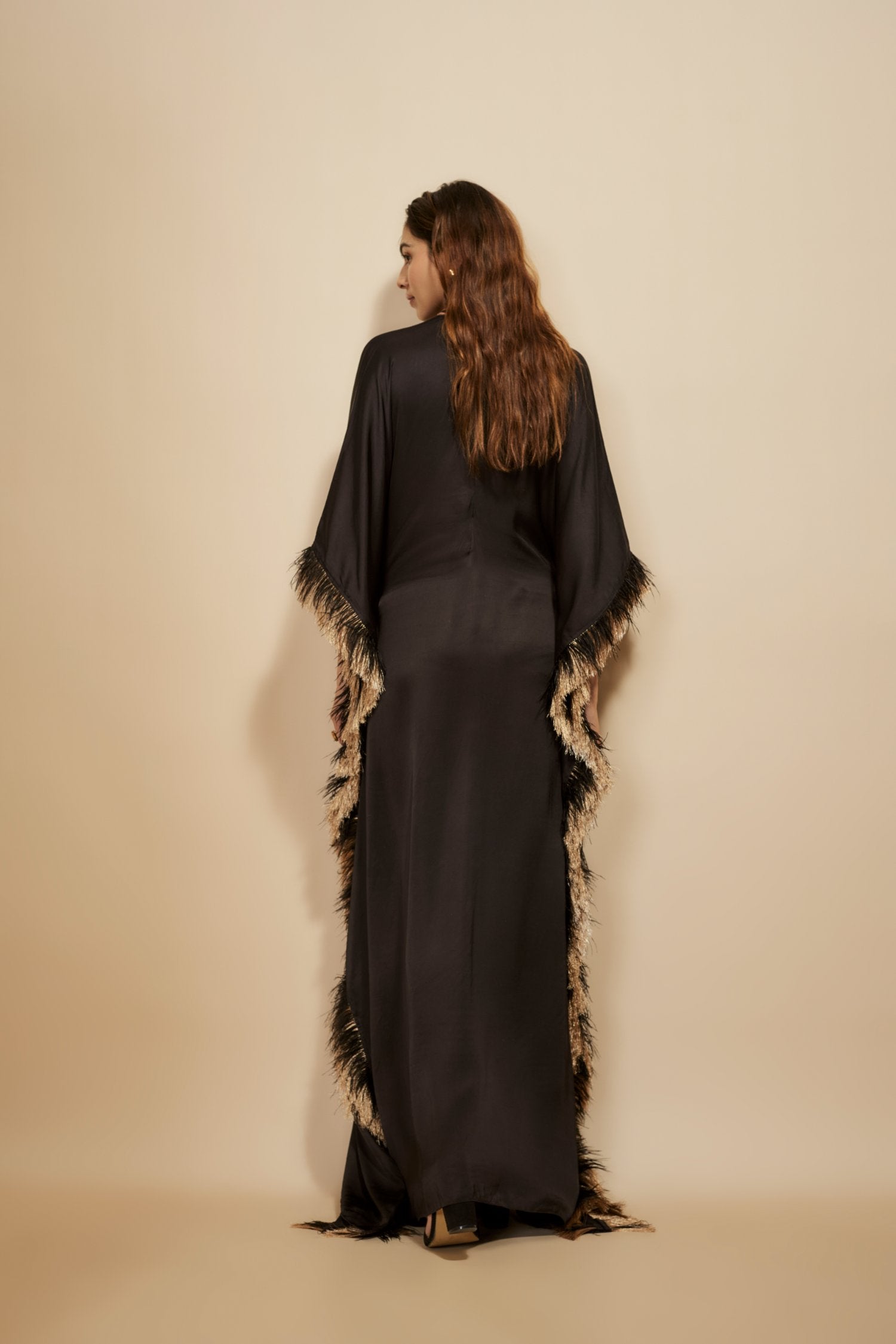 Black Embroidered Tie-Up Kaftan