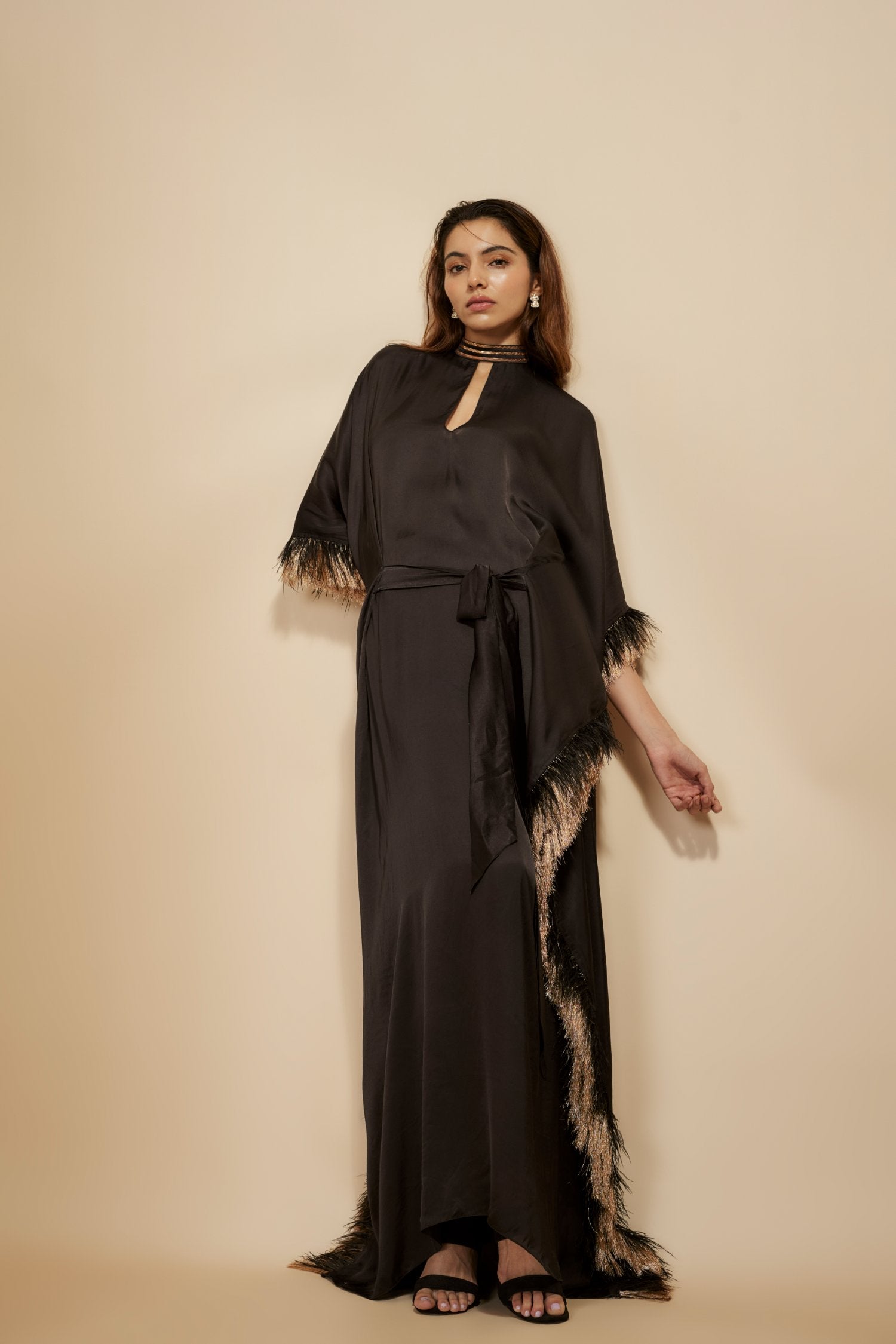 Black Embroidered Tie-Up Kaftan