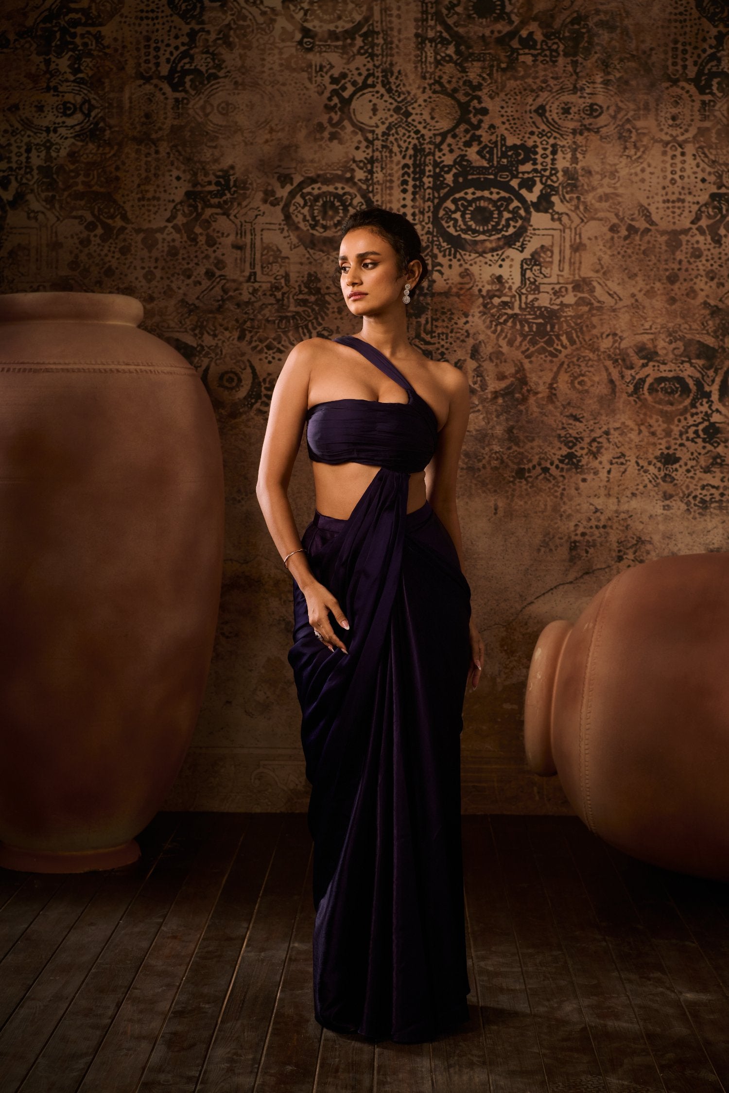 Purple Drape Top With Skirt Saree