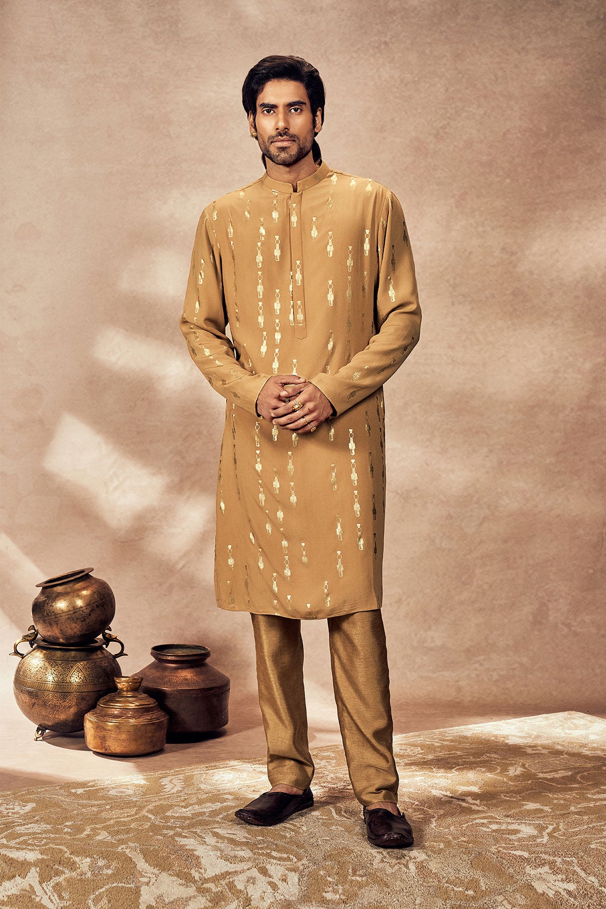 Beige Tribal Pillar Kurta Set