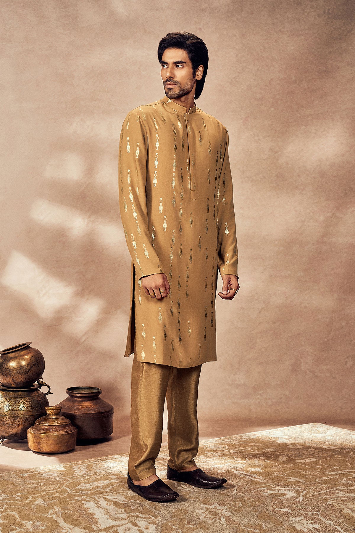 Beige Tribal Pillar Kurta Set