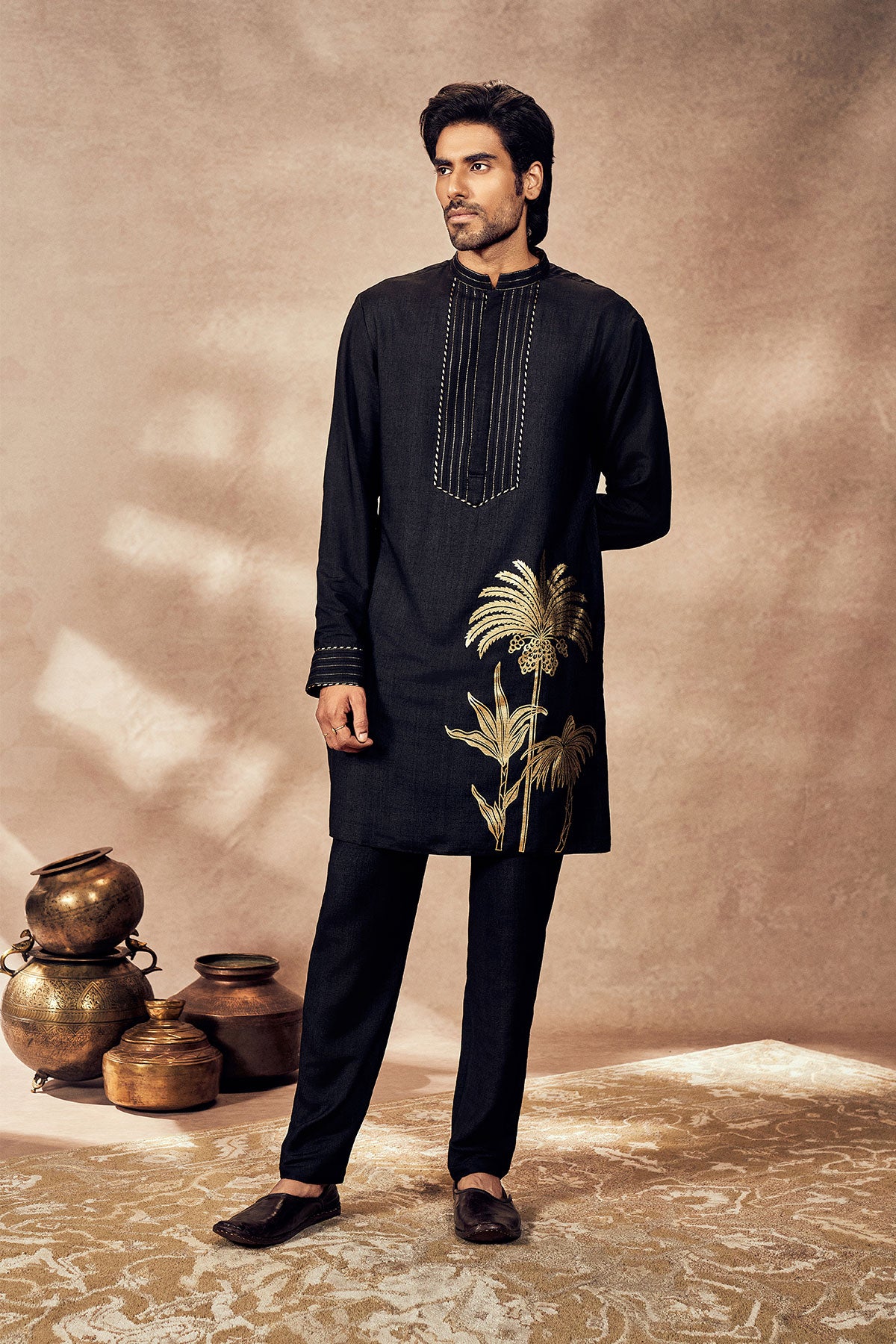 Black Palm Blooms Kurta