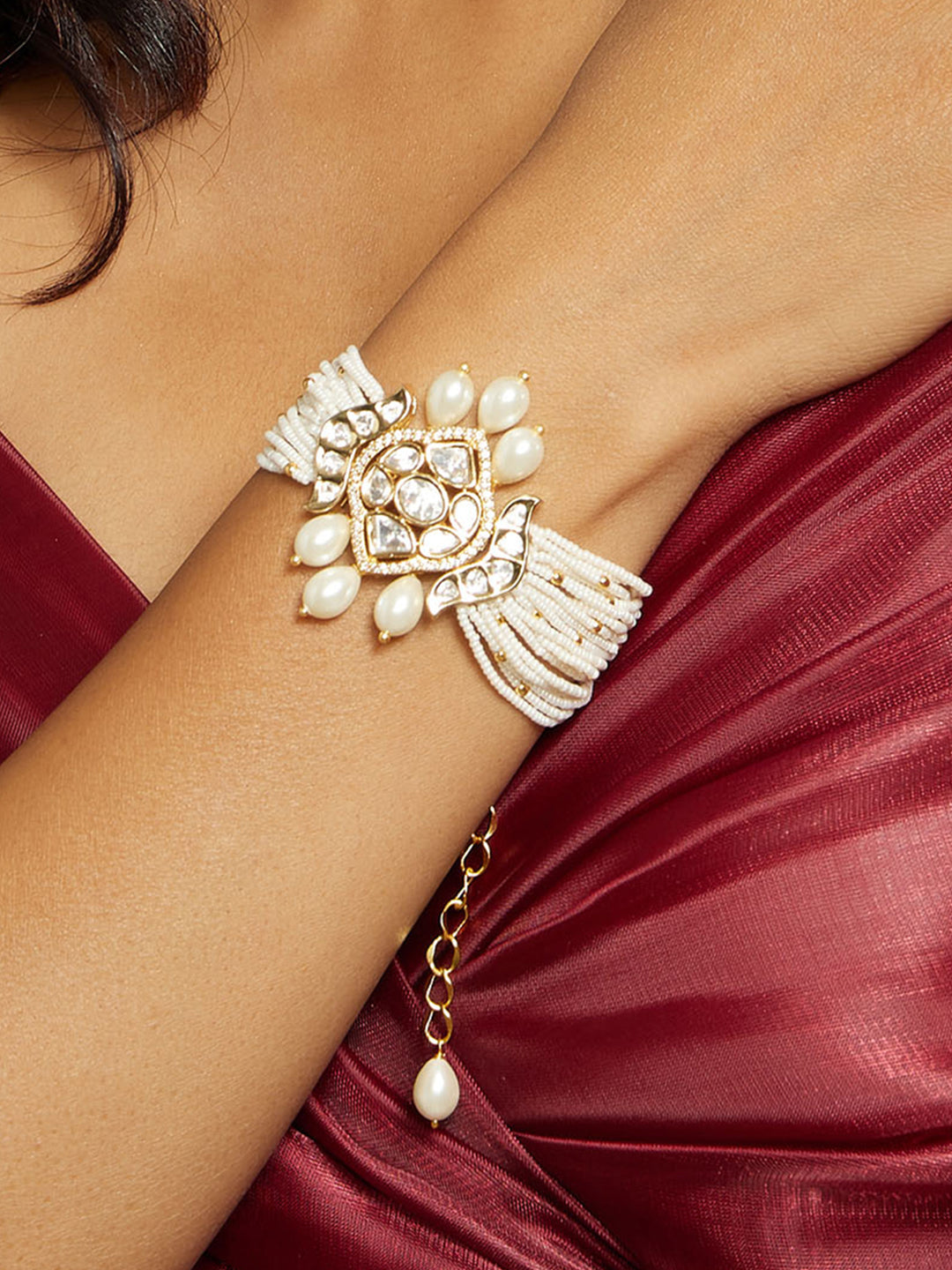 Classic White Pearls Polki Bracelet