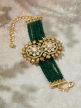 Load image into Gallery viewer, Alluring Green & Golden Polki Bracelet- front view
