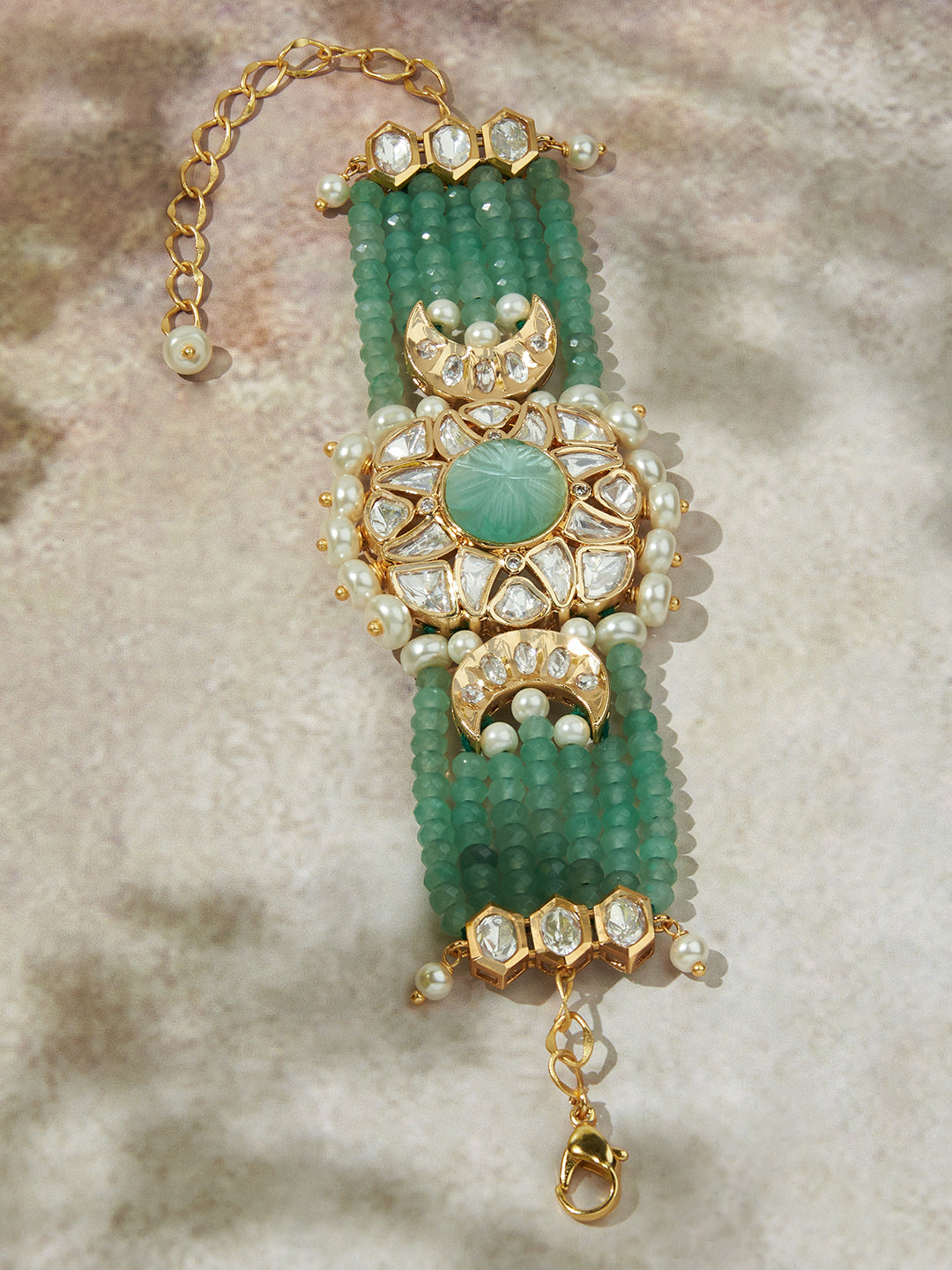 Gold Tone Green Polki Bracelet