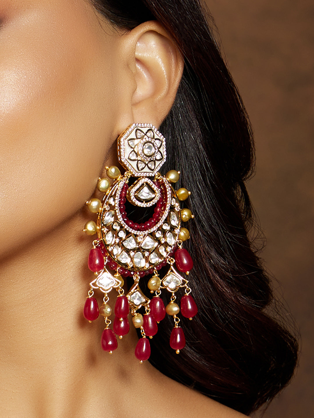 Deep Red & Golden Classic Earring