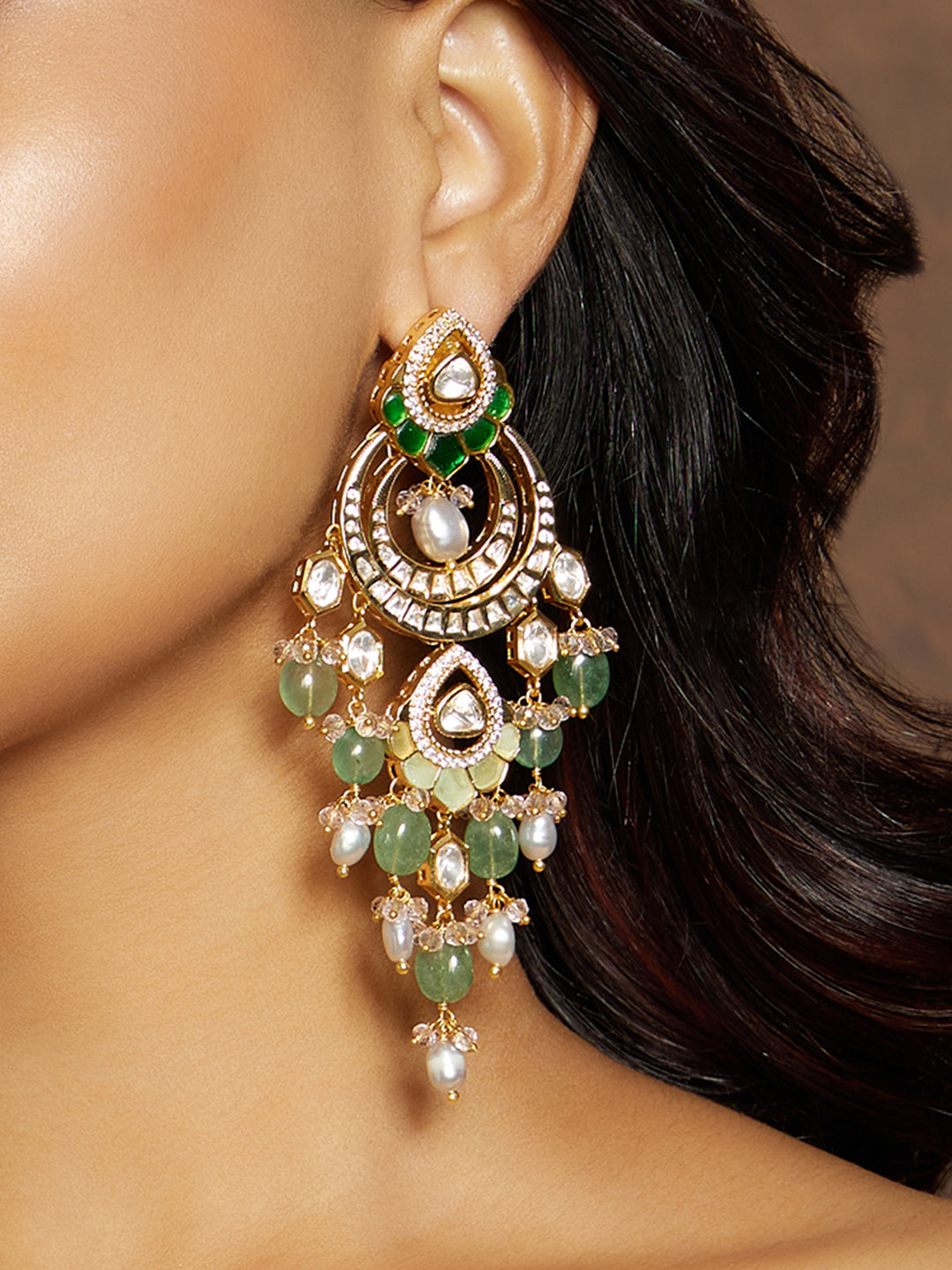 Classic Gold & Green Chandelier Earring