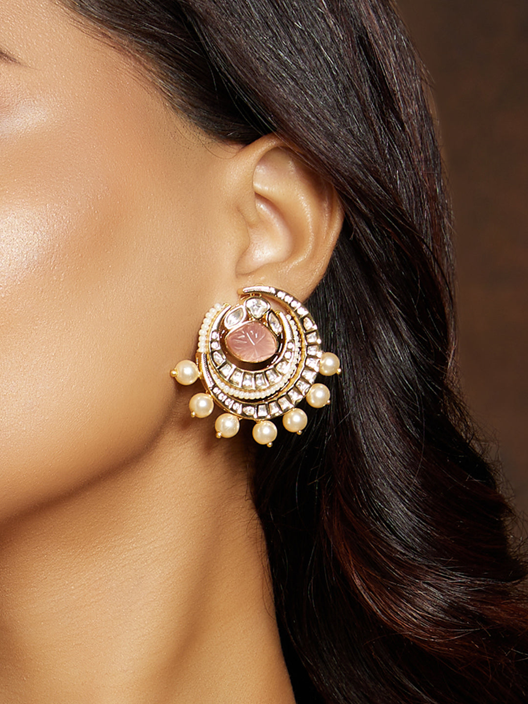 Pink & Golden Stud Earrings