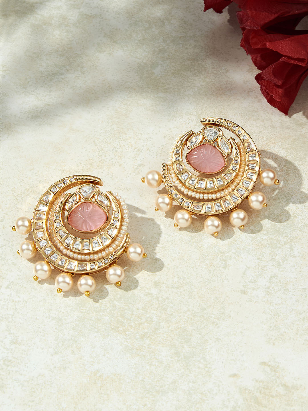 Pink & Golden Stud Earrings