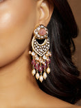 Load image into Gallery viewer, Alluring Pink Kundan Polki Earrings- front view
