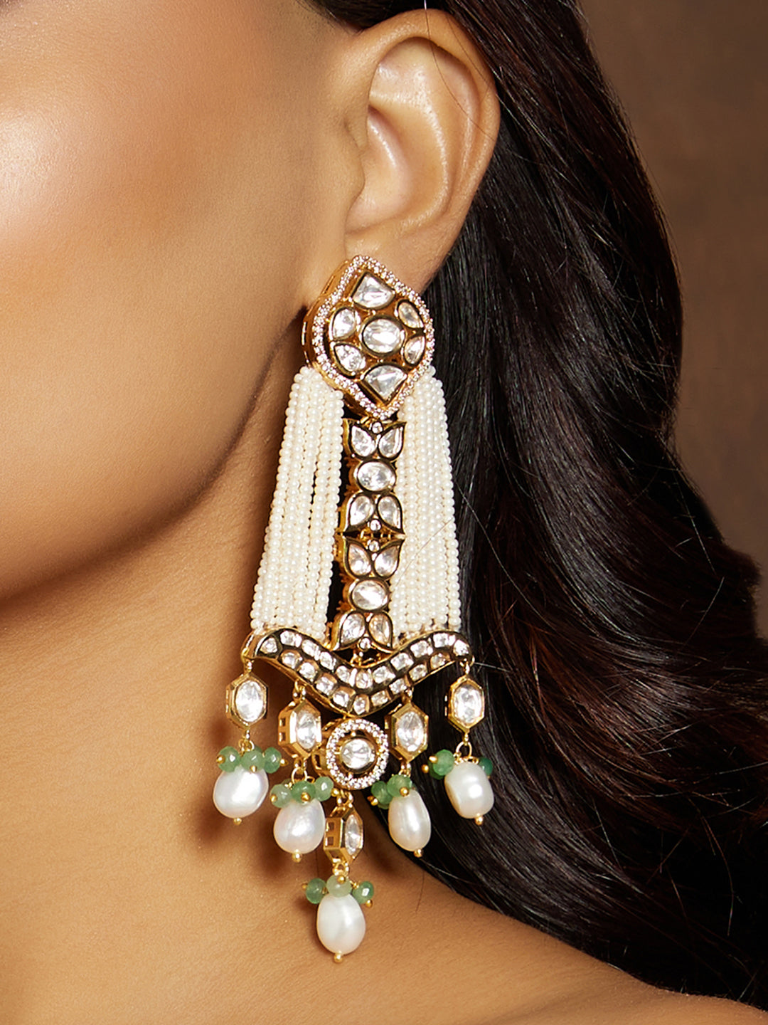 Bespoke White & Golden Chandelier Earring