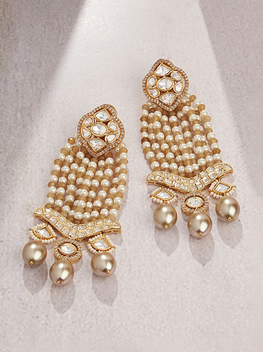 Beaded Gold Tone Polki Chandelier Earring