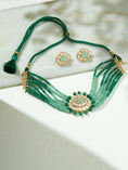 Load image into Gallery viewer, Multi Shaded Green Polki Choker Set
