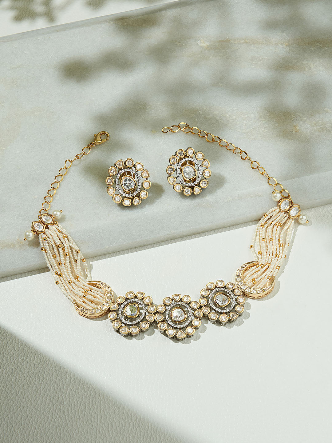 Antique Polki & Pearl Necklace Set