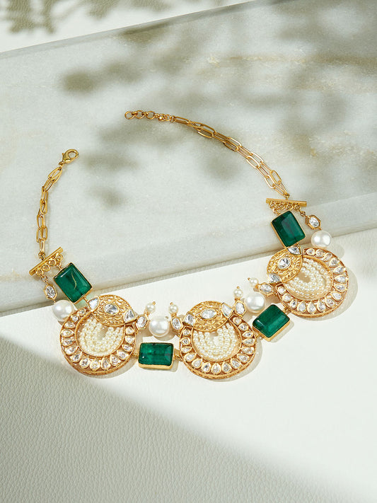 Green & White Polki Necklace