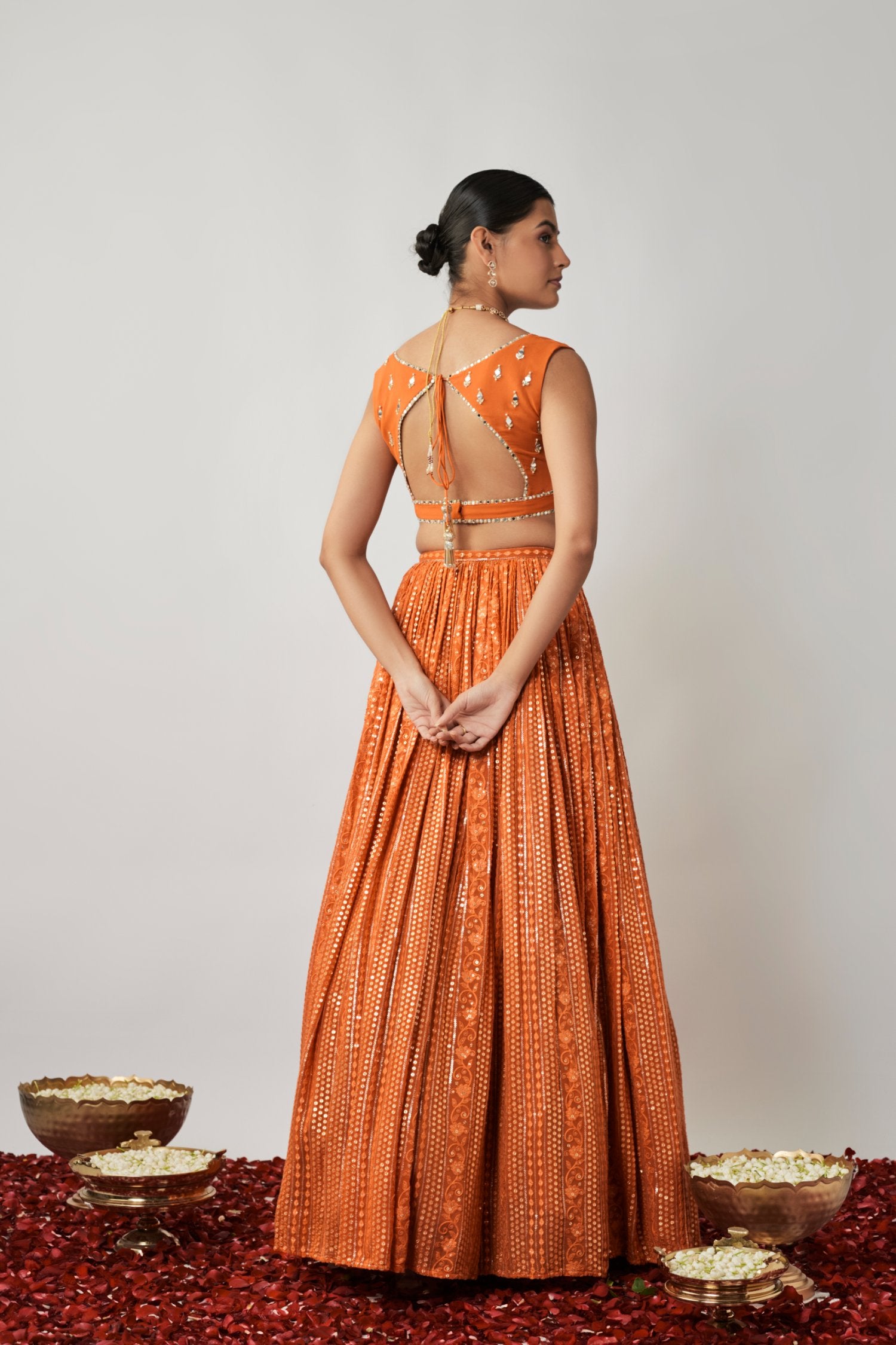 Sequin And Thread Embroidered Georgette Lehenga Set