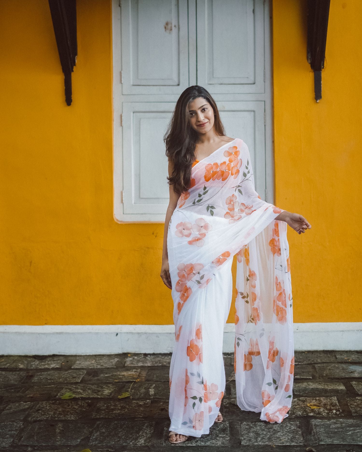 Dogwood Chiffon Saree In Orange