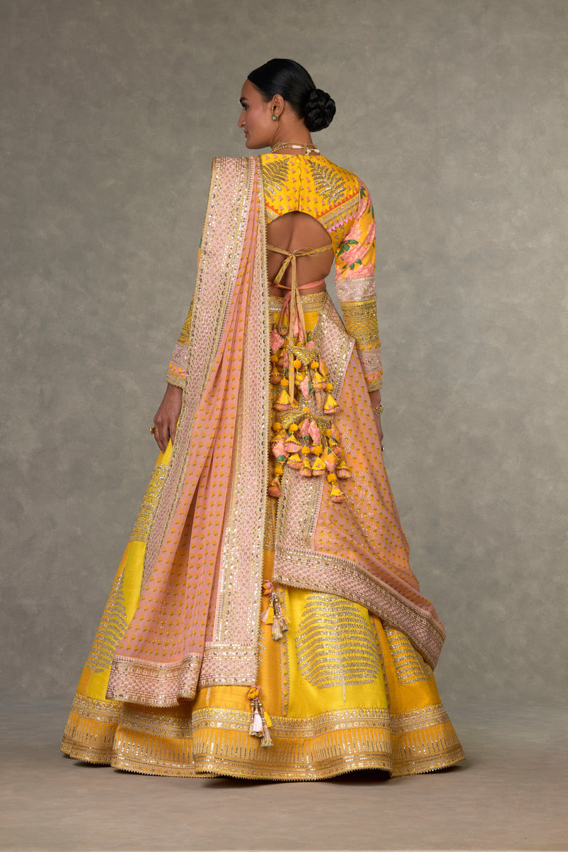 Yellow Sorbet Paan-Patti Lehenga