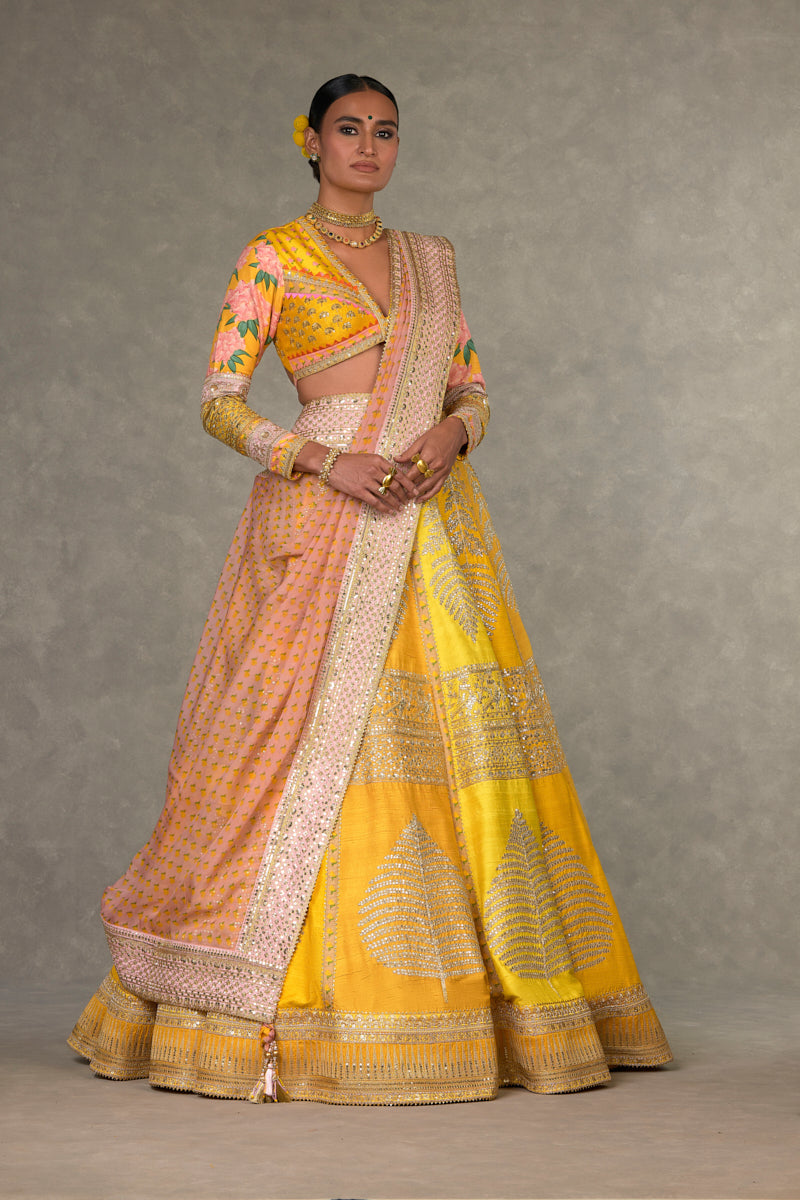 Yellow Sorbet Paan-Patti Lehenga