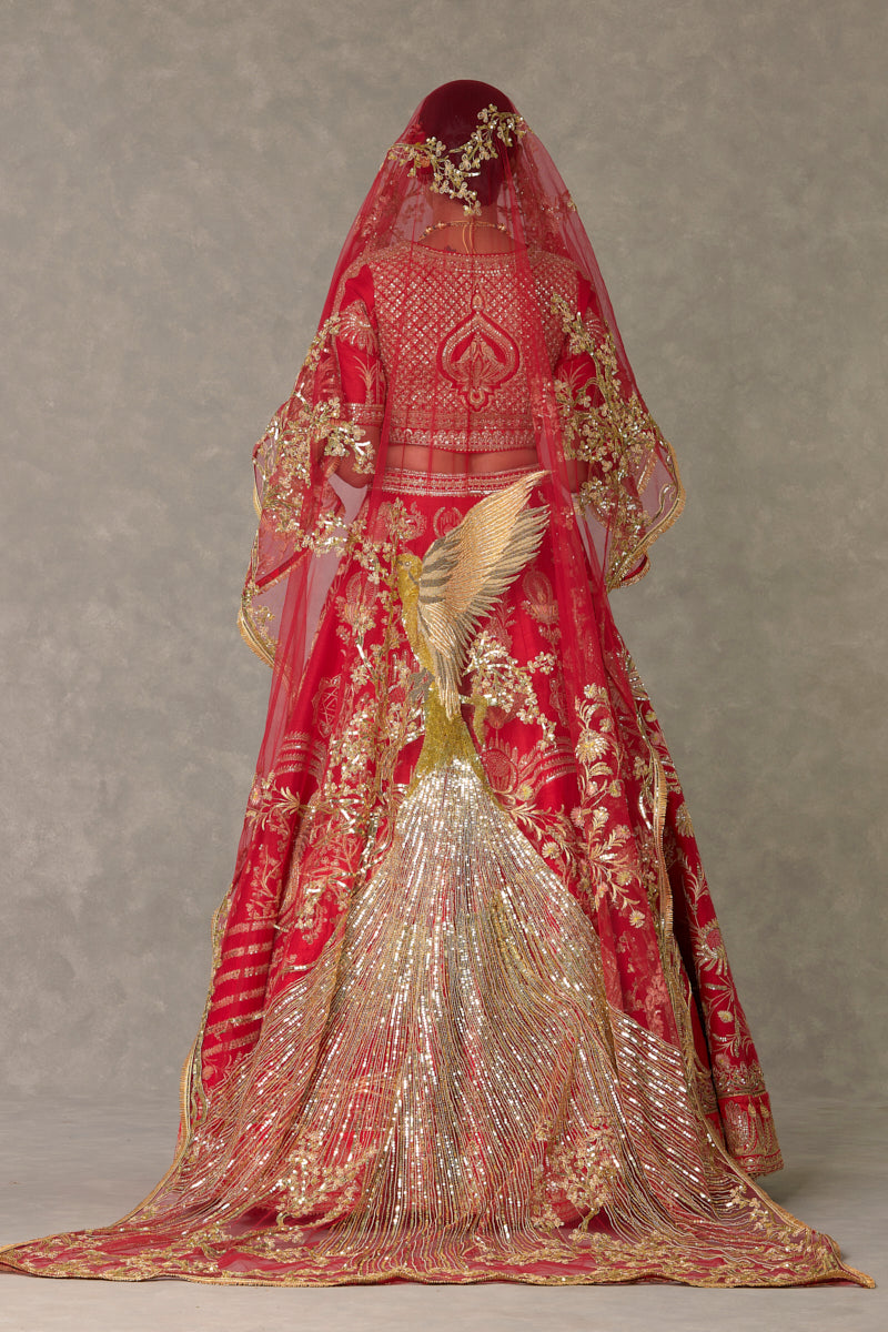 Red 'Bagh-E-Bahar' Lehenga Set