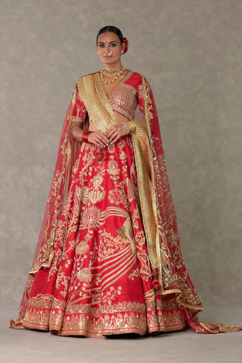 Red 'Bagh-E-Bahar' Lehenga Set