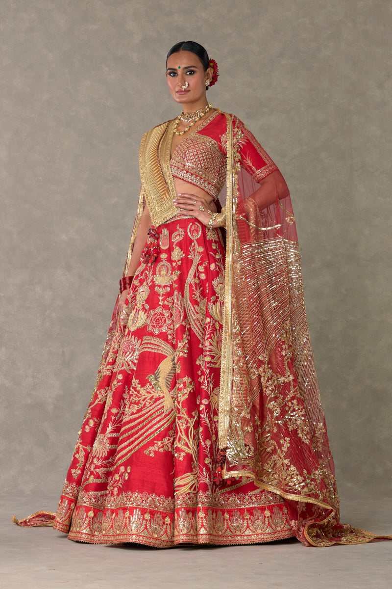 Red 'Bagh-E-Bahar' Lehenga Set