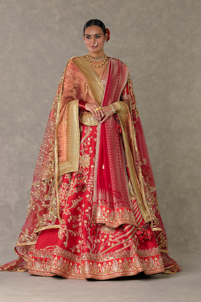 Red 'Bagh-E-Bahar' Lehenga Set