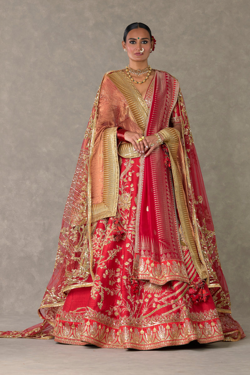 Red 'Bagh-E-Bahar' Lehenga Set