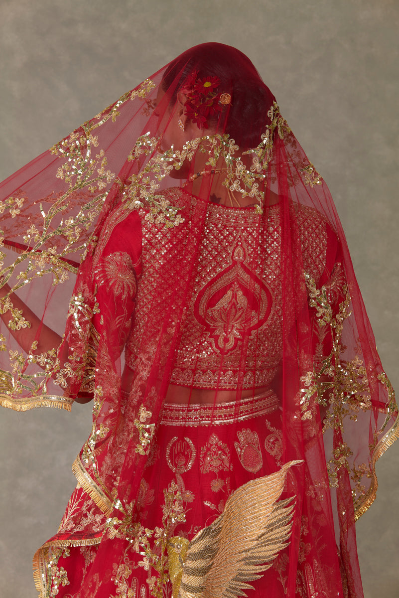 Red 'Bagh-E-Bahar' Lehenga Set