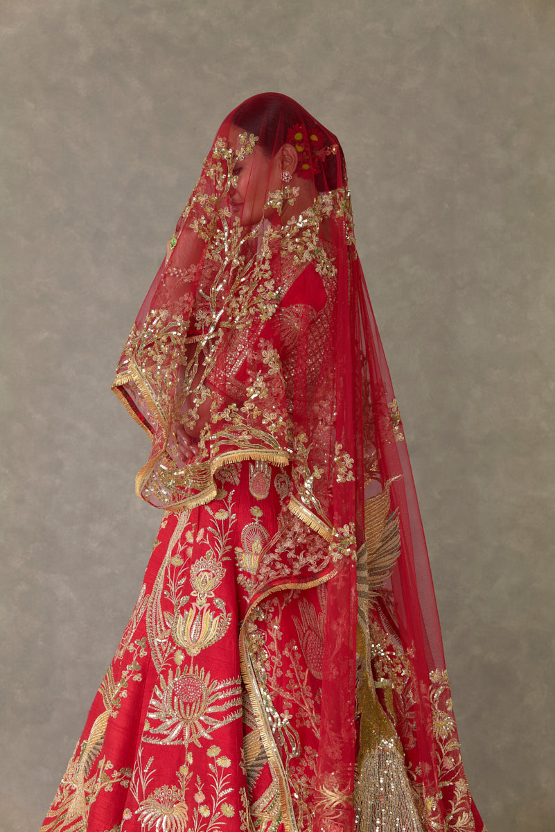 Red 'Bagh-E-Bahar' Lehenga Set