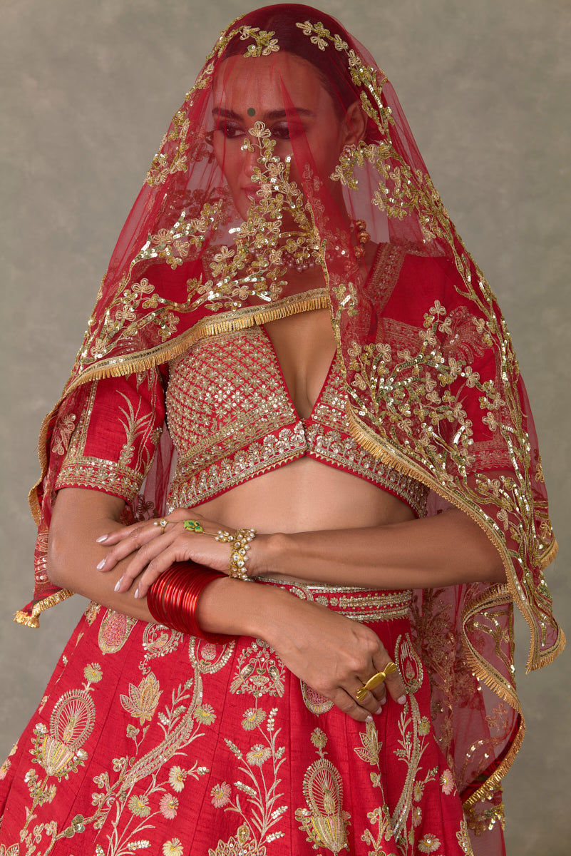 Red 'Bagh-E-Bahar' Lehenga Set