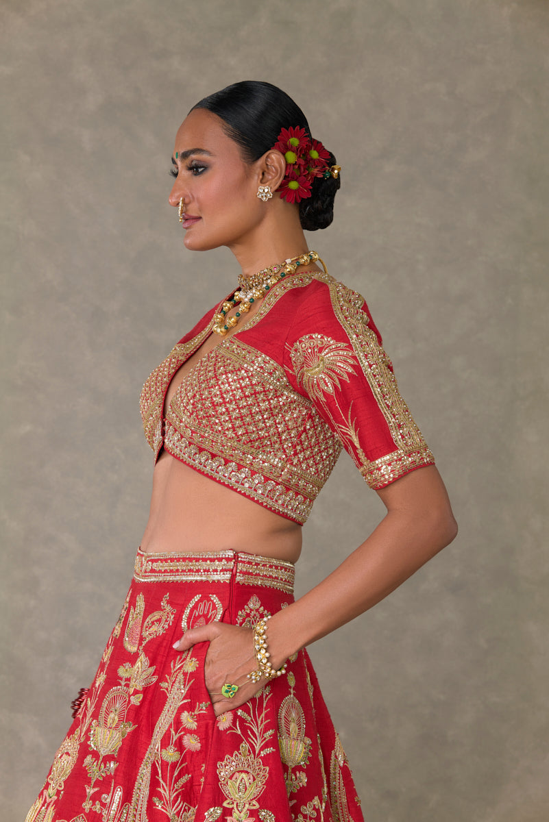 Red 'Bagh-E-Bahar' Lehenga Set