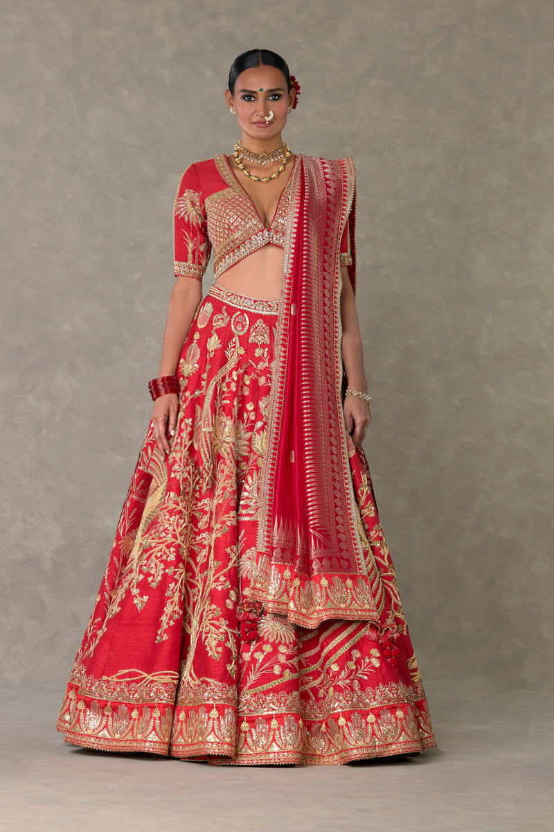 Red 'Bagh-E-Bahar' Lehenga Set