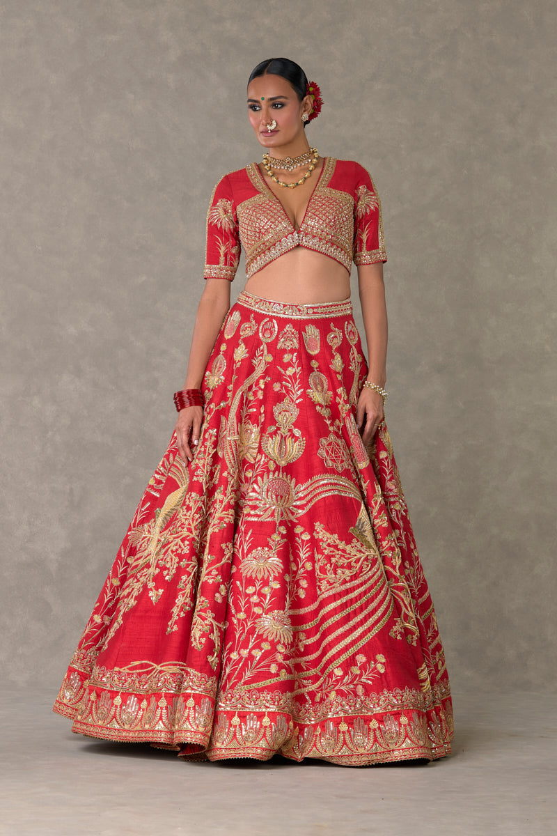 Red 'Bagh-E-Bahar' Lehenga Set