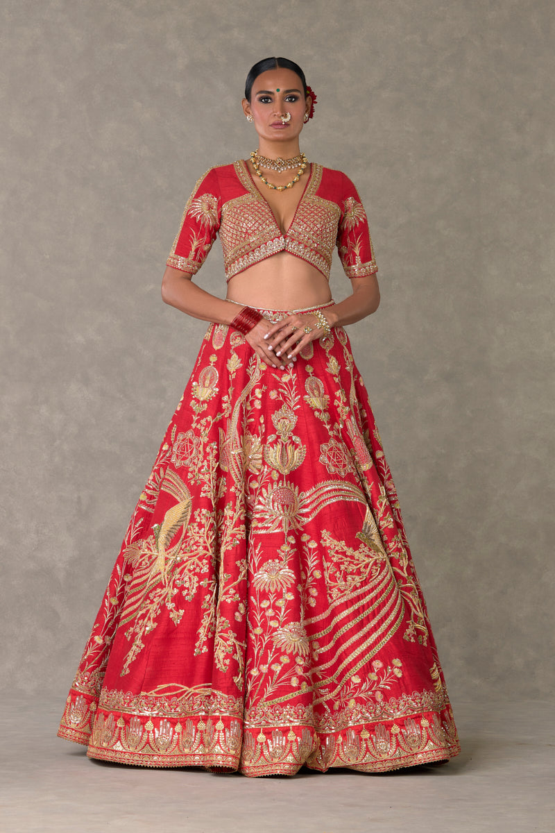 Red 'Bagh-E-Bahar' Lehenga Set