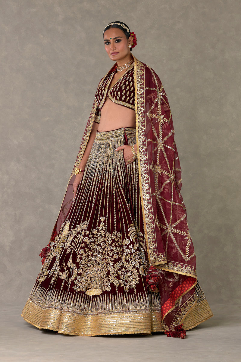 Wine 'Dil- Chidiya' Lehenga Set