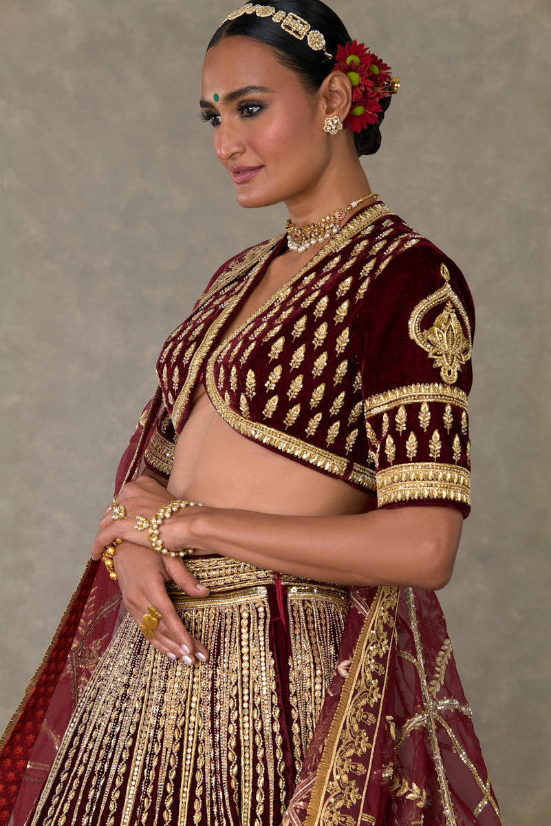 Wine 'Dil- Chidiya' Lehenga Set