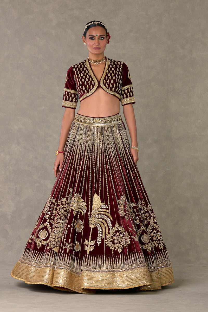 Wine 'Dil- Chidiya' Lehenga Set