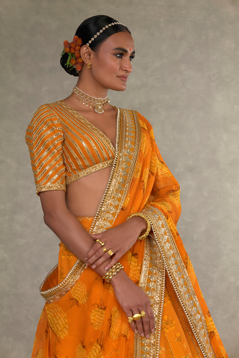 Rust Narangi-Bagh Lehenga Set- front view