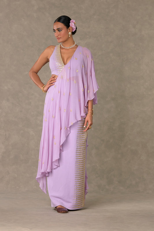 Lilac Trikone Saree Gown