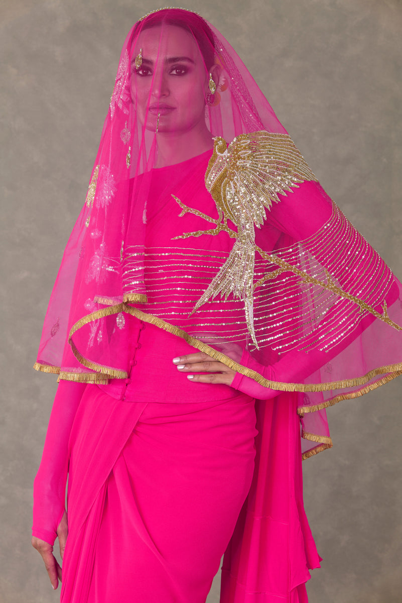 Gulal Corset Saree With Veil