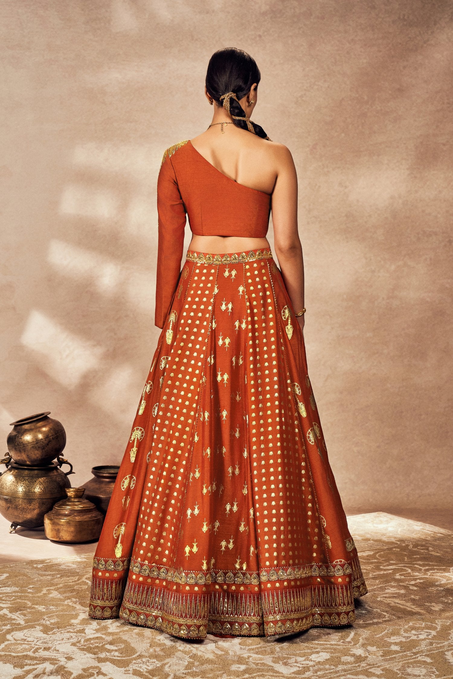 Rust Foil Lehenga Set