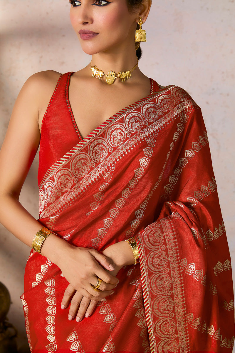 Red Jacquard Saree