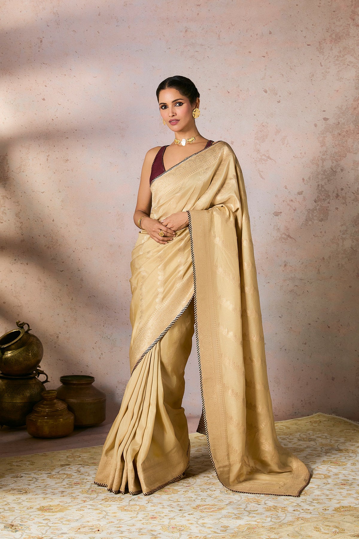 Beige Jacquard Saree