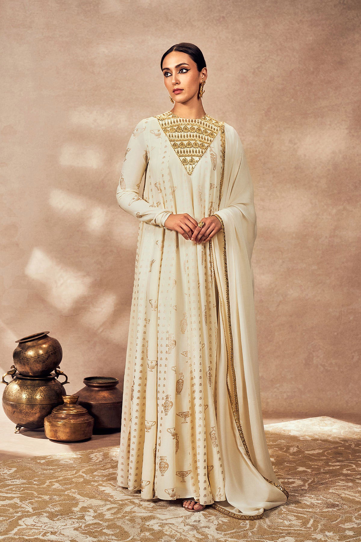 Ivory Potters Touch Anarkali Set