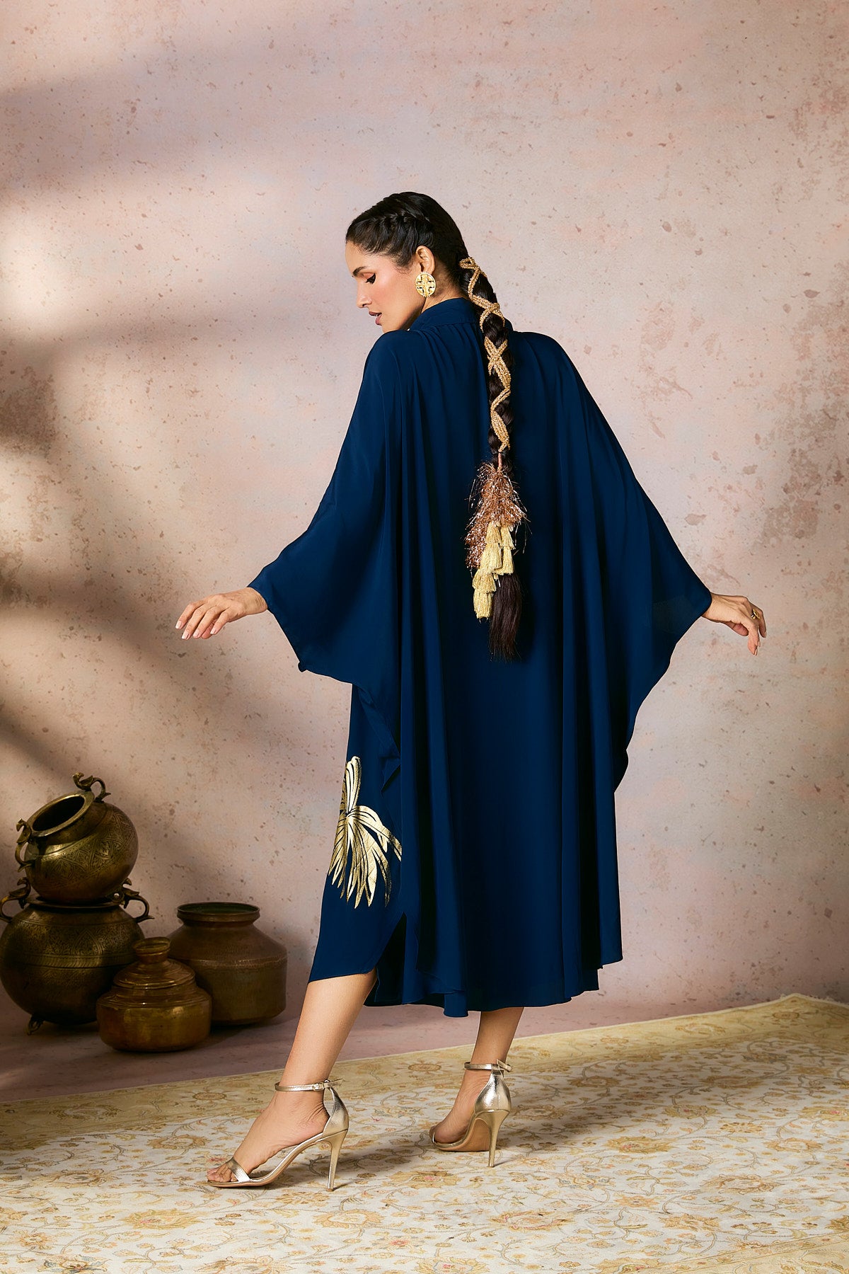 Blue Palm Foil Kaftan