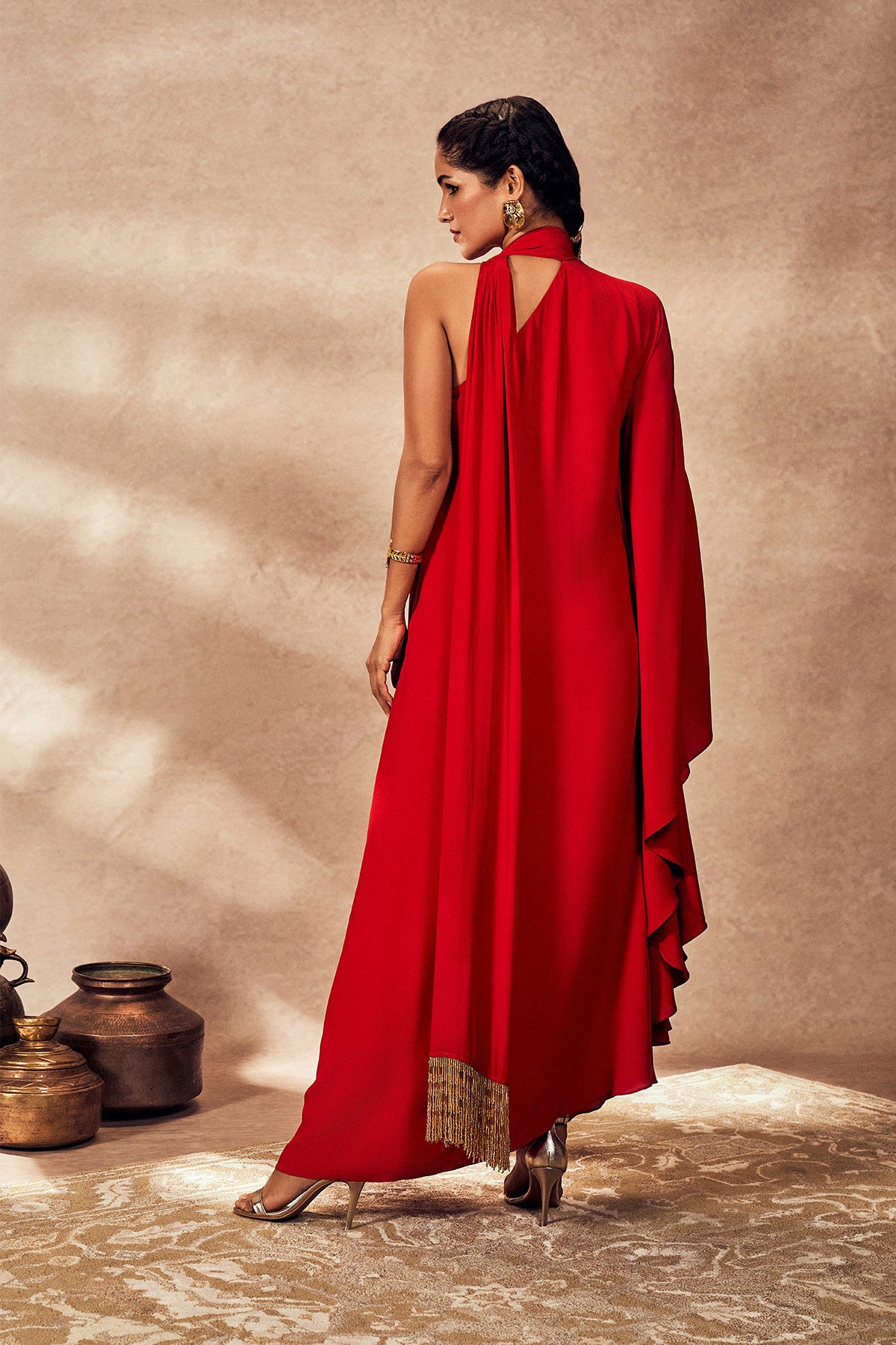 Red Tropical One Shoulder Kaftan