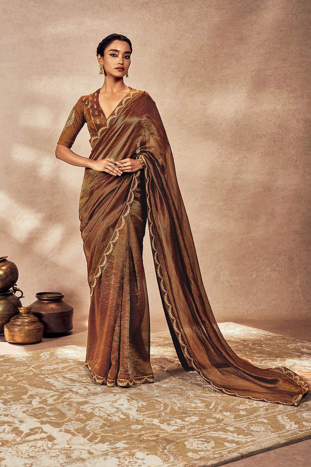 Brown Madakal Tissue Saree