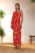 Load image into Gallery viewer, Red Tangy Tango One Shoulder Kaftan Dress
