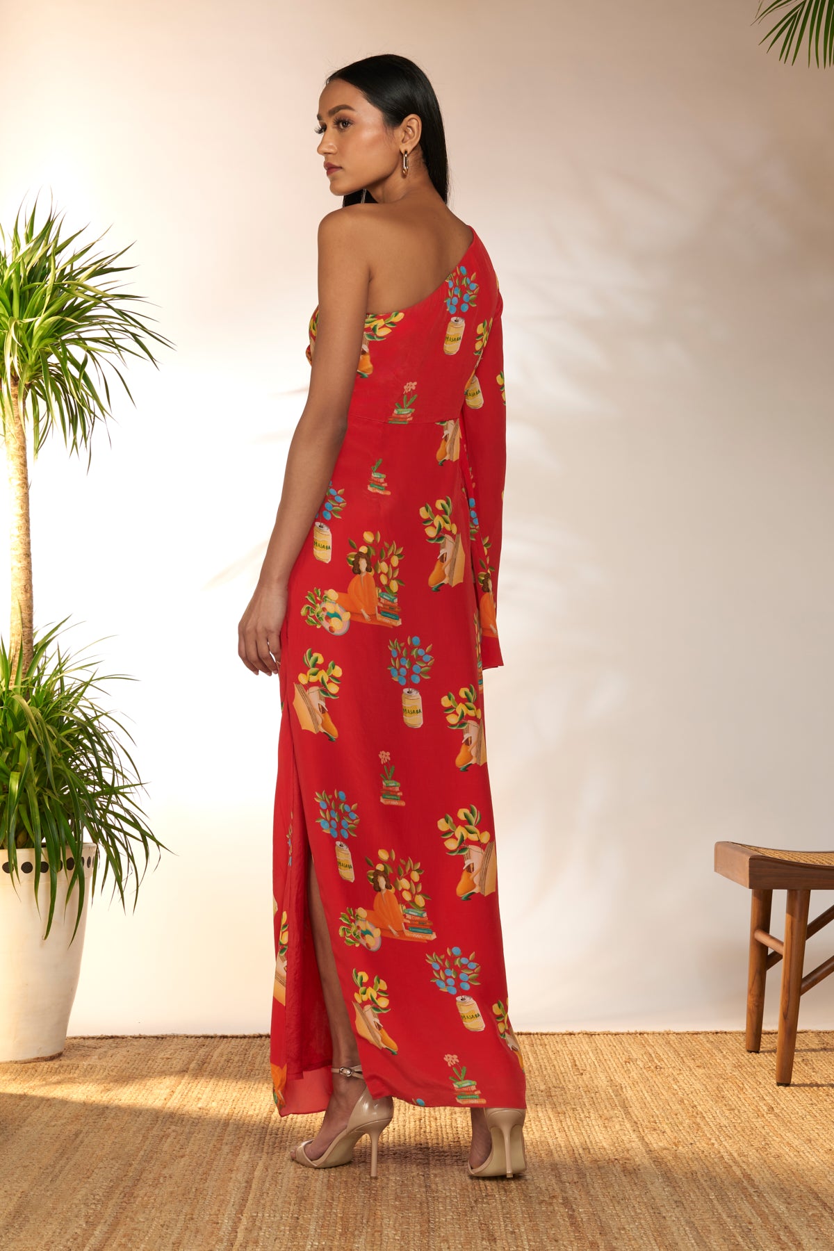 Red Tangy Tango One Shoulder Kaftan Dress